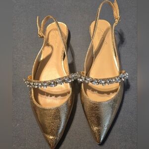 Jewel Badgley Mischka Womens Bambi Faux Leather Pointed Toe Slingbacks